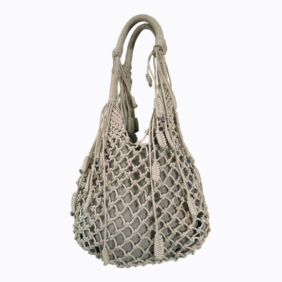 Monserat De Lucca Hobo Rope Bag Crochet Macramé Knotted Braided Tassel Boho Chic - Picture 3 of 11